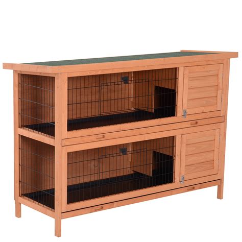 Pawhut 54" 2-Floor Large Rabbit Hutch Wooden Pet House Bunny Cage Small ...