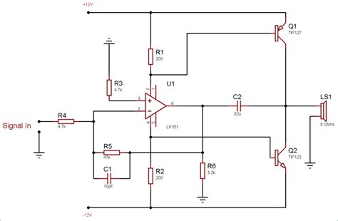 10 Watt Audio Amplifier Circuit Diagram using Op-Amp and Power Transistors