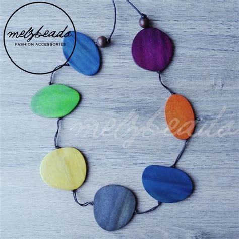 Colourful Large Flat Long Wooden Bead Necklace - Wooden Jewelry