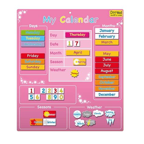 Fiesta crafts magnetic activity board interactive kids calendar with months days weather seasons ...