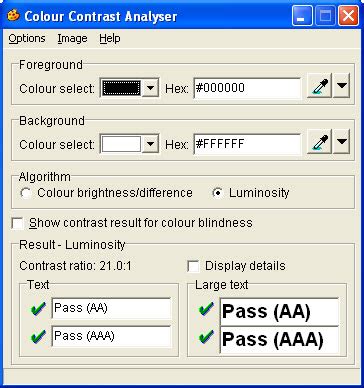 Colour Contrast Analyser | Vision Australia. Blindness and low vision services