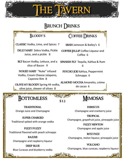 Online Menu of The Tavern at St. Michael's Square Restaurant, Greeley ...