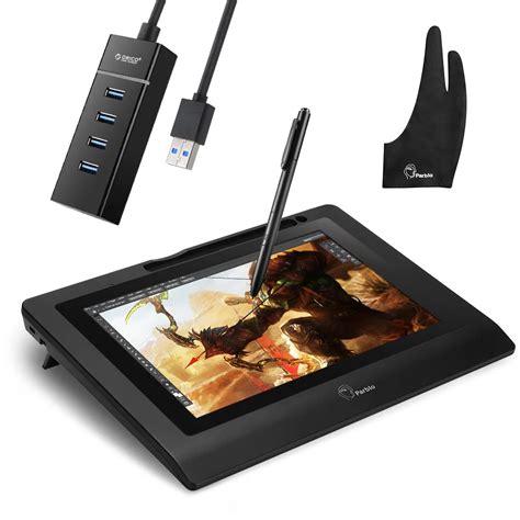 Parblo 10.1" Graphic Drawing Tablets Digital Monitor with Battery free Pen for Win Mac System+ ...