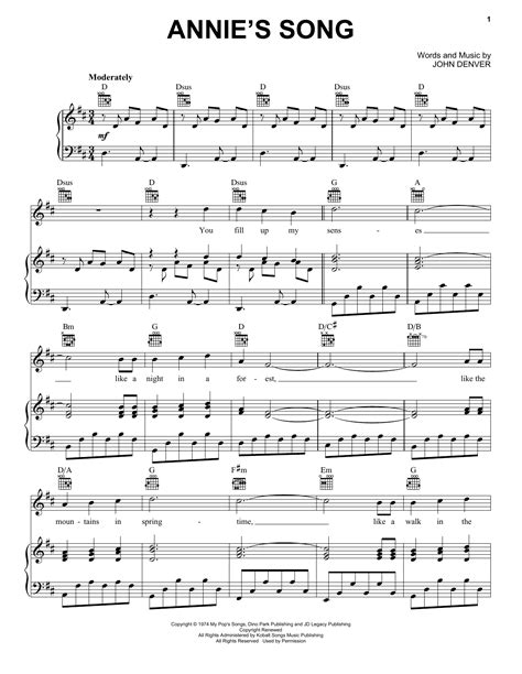 John Denver "Annie's Song" Sheet Music Notes | Download Printable PDF Score 89421