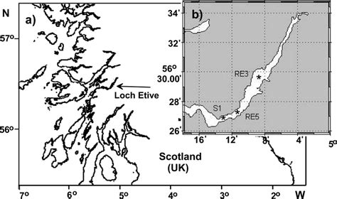 (a) Location map of Loch Etive and (b) coastal outline of Loch Etive... | Download Scientific ...