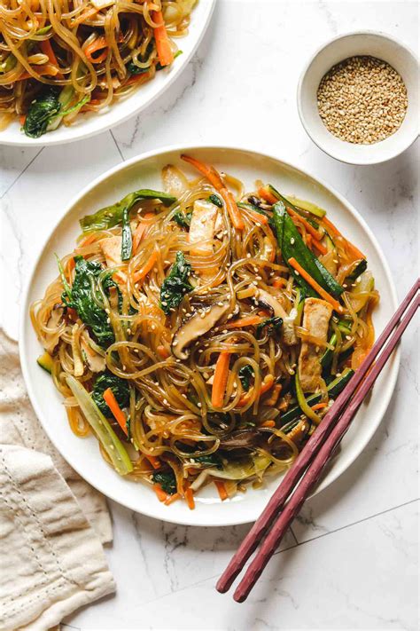 Vegan Japchae (Korean Stir Fried Glass Noodles) - Okonomi Kitchen