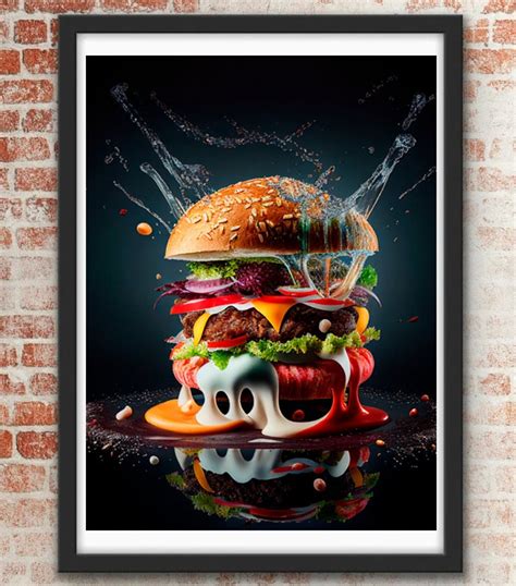 A Delicious Burger Art Wall Art Kitchen Decor Kitchen Art Food Photo ...