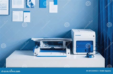 White Printer on an Office Table Stock Illustration - Illustration of ...