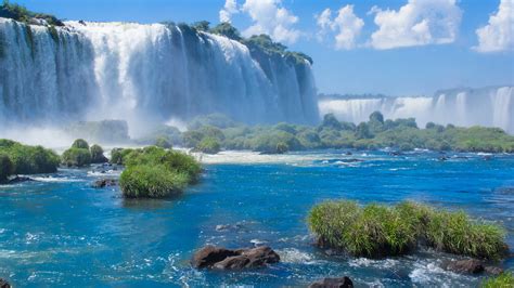 Iguazú Falls or Iguaçu Falls waterfalls of the Iguazu River between ...