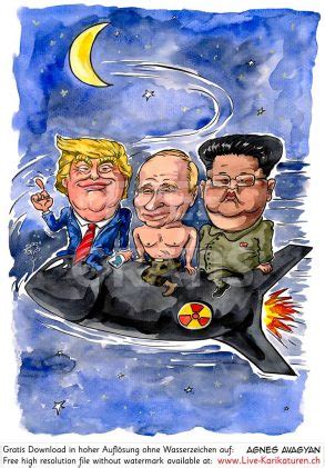 Weltpolitik Atombombe Trump Putin Kim Jong-un — www.Live-Karikaturen.ch