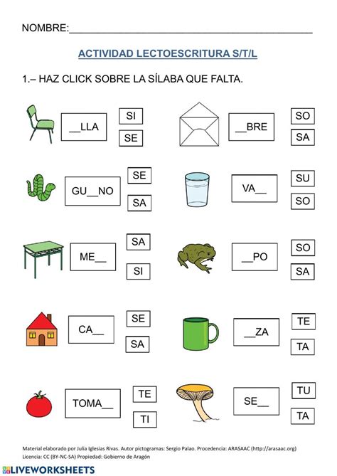 Lecto S,T,L - Ficha interactiva | Actividades de alfabetización ...