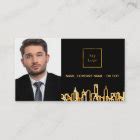 Black gold skyline real estate photo QR code logo Business Card | Zazzle