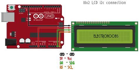 Schematic for 16x2 i2c LCD example with Arduino