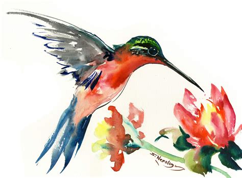 Hummingbird and Flowers Original Watercolor Painting | Etsy | Hummingbird wall art, Lovers art, Art