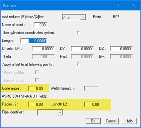 AutoPIPE - Q. What values to use for B31J reducer R2, L2, and Cone angle in AutoPIPE? - Communities