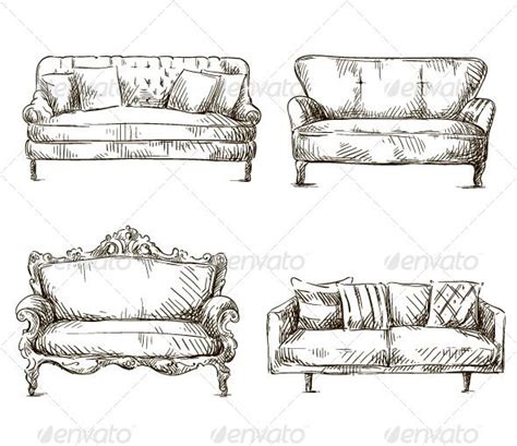 Set of Sofas Drawings Sketch Style | Furniture design sketches, Interior architecture drawing ...