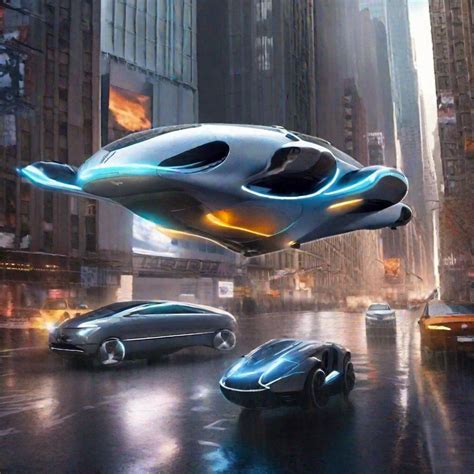 a flying car in a new york, year 2050