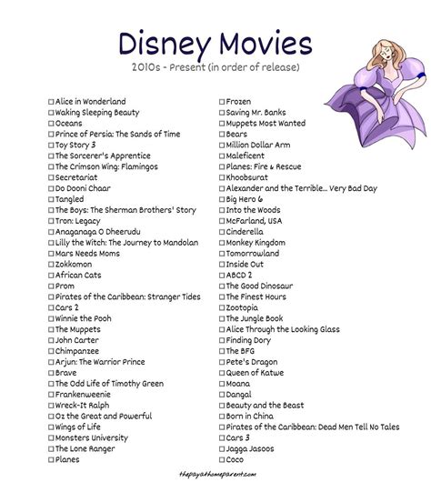 Free Disney Movies List of 400+ Films on Printable Checklists | Disney movies list, Movie list ...