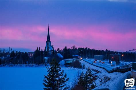 Pink & blue moment in the city of Kemijärvi in Lapland Finland 17.12. ...