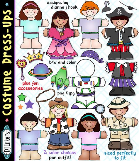 Fun printable costumes for your paper doll Dress Up Kids -DJ Inkers