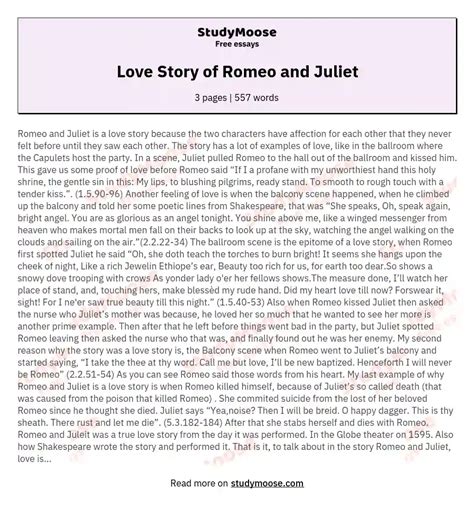 Love Story of Romeo and Juliet Free Essay Example