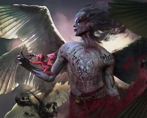 Lucifer, wings, art, fantasy, fang xinyu, man, angel, demon HD ...