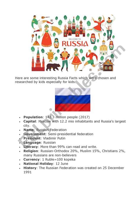 Facts about Russia - ESL worksheet by EricaEasy