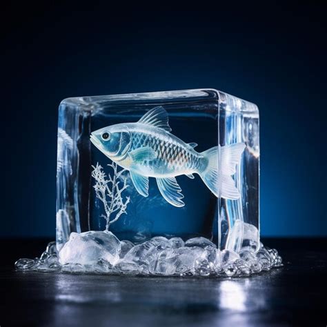 Premium Photo | Frozen ice cube with fish inside