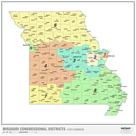 Missouri 2024 Congressional Districts Wall Map by MapShop - The Map Shop