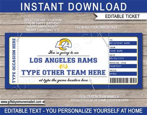 Los Angeles Rams Game Ticket Gift Voucher | Printable Surprise Football ...