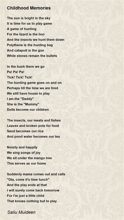 Childhood Memories Poem by Saliu Muideen - Poem Hunter