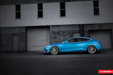 Breathtaking Blue Tesla Model S Enhanced With Beautiful Vossen Rims ...