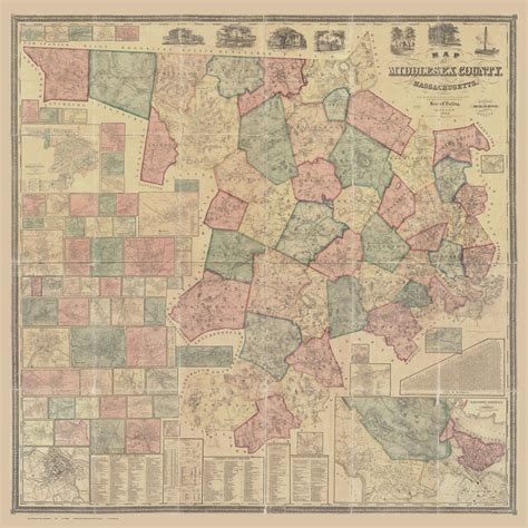 Middlesex County Massachusetts 1856 - Old Map Reprint - OLD MAPS