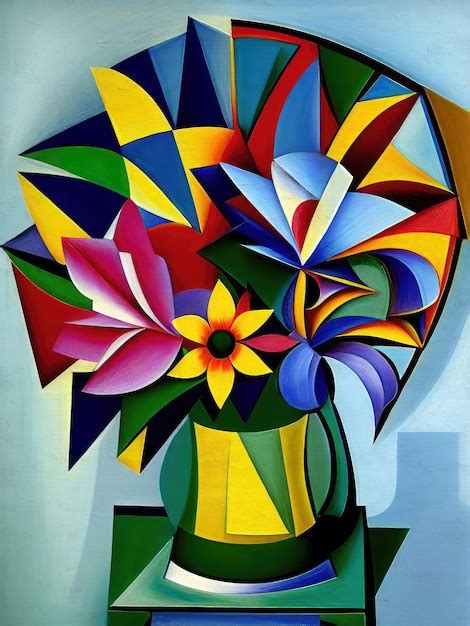 Premium Photo | Cubism inspired bouquet painting artistic flowers ...