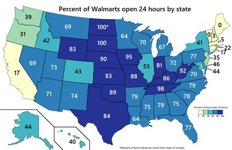 Percent of Walmart stores open 24 hours by US state - Vivid Maps