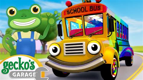 Wheels On The Rainbow School Bus | Gecko's Garage | Trucks For Children ...