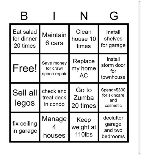 2023 New Year Resolution Personal Bingo Card