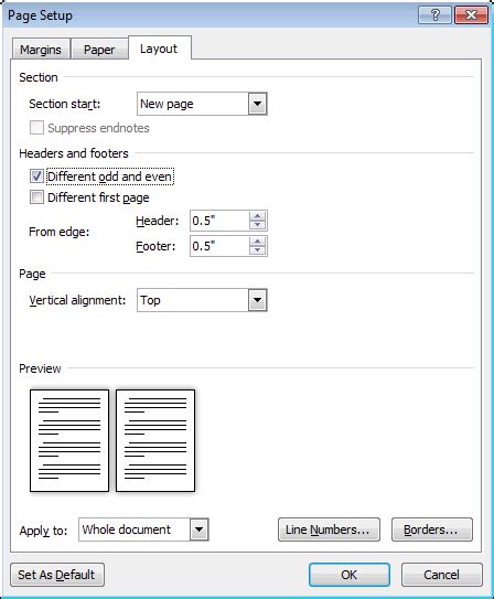 MS Word 2010: Make footers different for odd and even pages