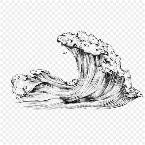 Sea Ocean PNG Transparent, Sketch Pencil Drawing Broad Sea Ocean Wave ...