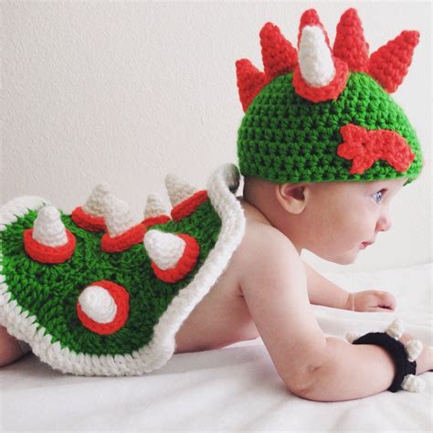 Bowser baby photography prop set mario nintendo themed infant costume | Crochet baby halloween ...