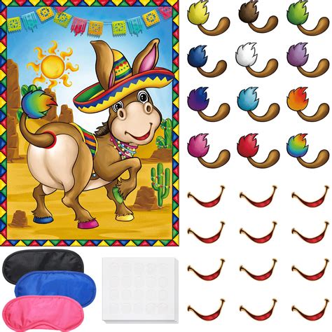 Buy Mexican Fiesta Party Games, Pin The Mouth and Tail on The Donkey ...