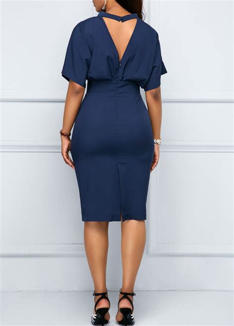 Plus Size Navy Blue Dress For Funeral - PRAKMS