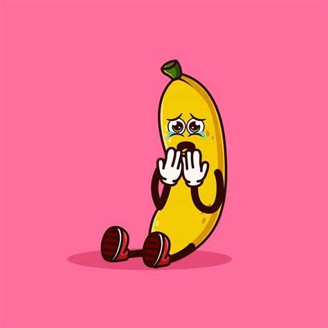 Cute Banana fruit character sitting and crying. Fruit character icon concept isolated. flat ...