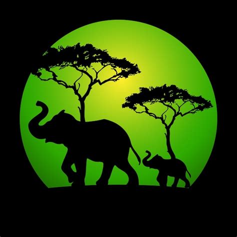 Premium Vector | Silhouette mom and baby elephants