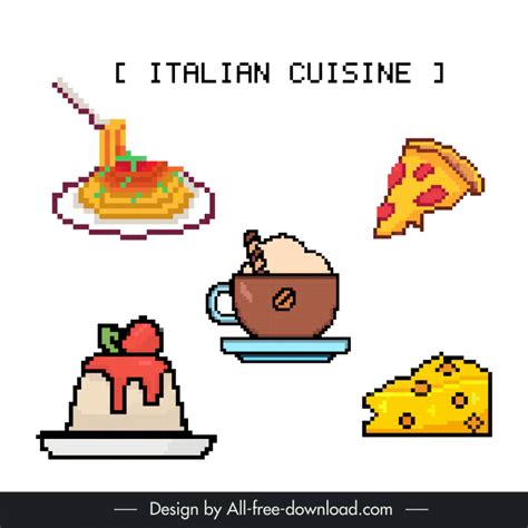 Italian food design elements blurred pixel art illustration Vectors graphic art designs in ...