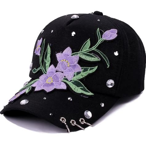 Aliexpress.com : Buy Women Rose Flower Embroidery Baseball Cap Hip hop Hat Rhinestone Baseball ...