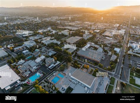 Los Angeles, California, USA - October 21, 2018: Aerial Sunset view of ...