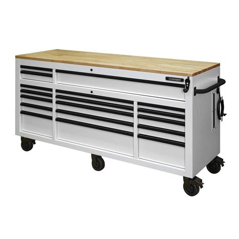 Husky Tool Storage 72 in. W Heavy Duty Matte White Mobile Workbench Cabinet with Adjustable ...