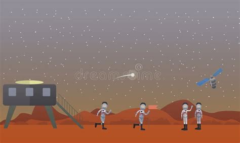 Mars Mission Concept Vector Illustration in Flat Style. Stock Vector ...