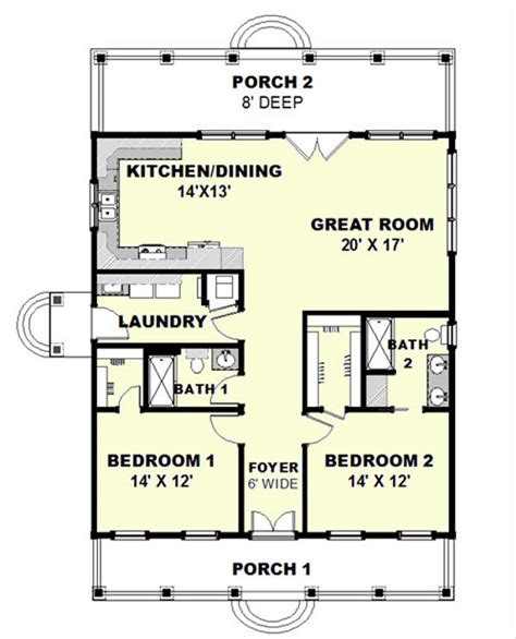 Cottage Style House Plan - 2 Beds 2 Baths 1292 Sq/Ft Plan #44-165 - Houseplans.com